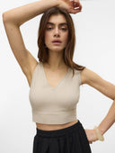 Crop τοπ με δέσιμο στην πλάτη Vero Moda 10321619 - Μπεζ - thefashionproject.gr - VERO MODA