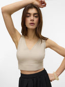 Crop τοπ με δέσιμο στην πλάτη Vero Moda 10321619 - Μπεζ - thefashionproject.gr - VERO MODA
