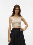 Crop τοπ με δέσιμο στην πλάτη Vero Moda 10321619 - Μπεζ - thefashionproject.gr - VERO MODA