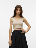 Crop τοπ με δέσιμο στην πλάτη Vero Moda 10321619 - Μπεζ - thefashionproject.gr - VERO MODA