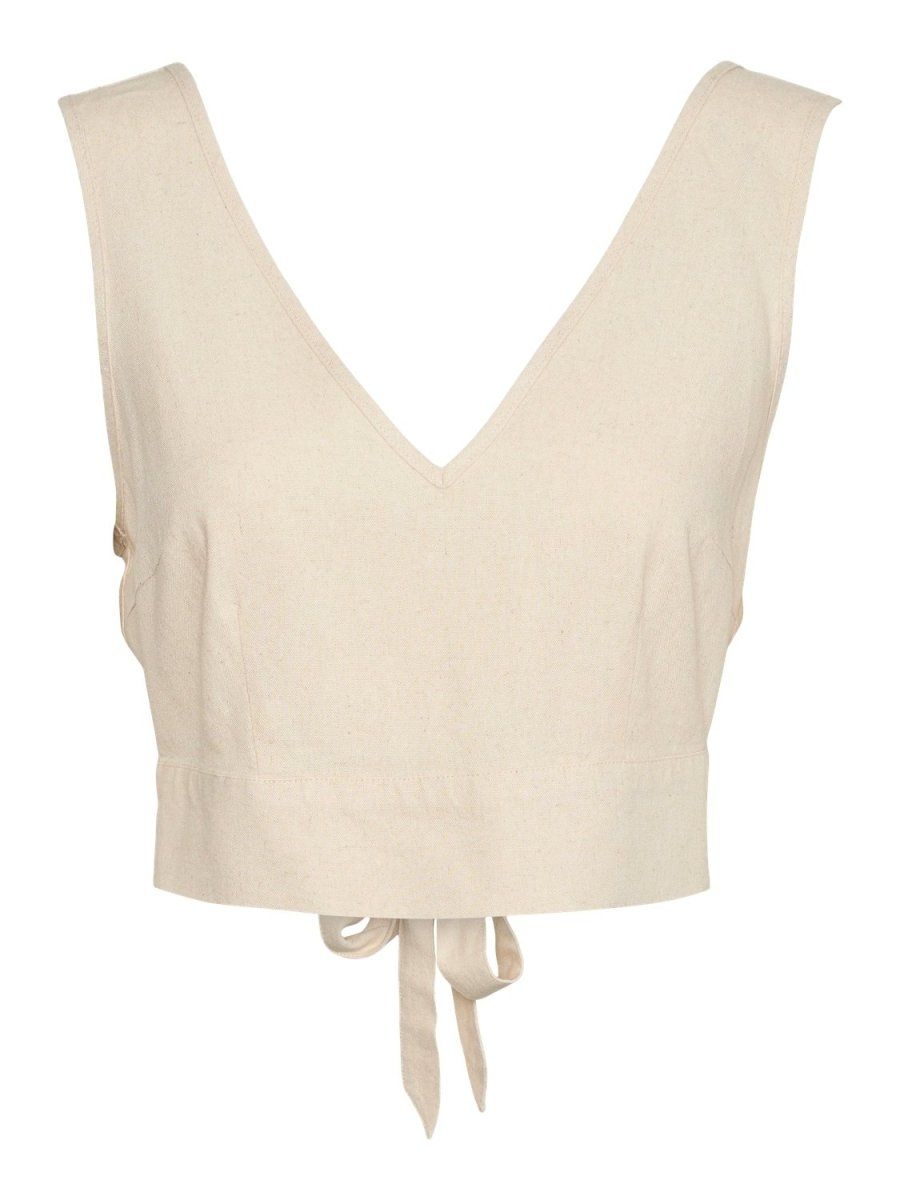 Crop τοπ με δέσιμο στην πλάτη Vero Moda 10321619 - Μπεζ - thefashionproject.gr - VERO MODA