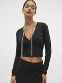 Crop top με glitter στην ύφανση Vero Moda 10316740 - Μαύρο/Ασημί - thefashionproject.gr - VERO MODA