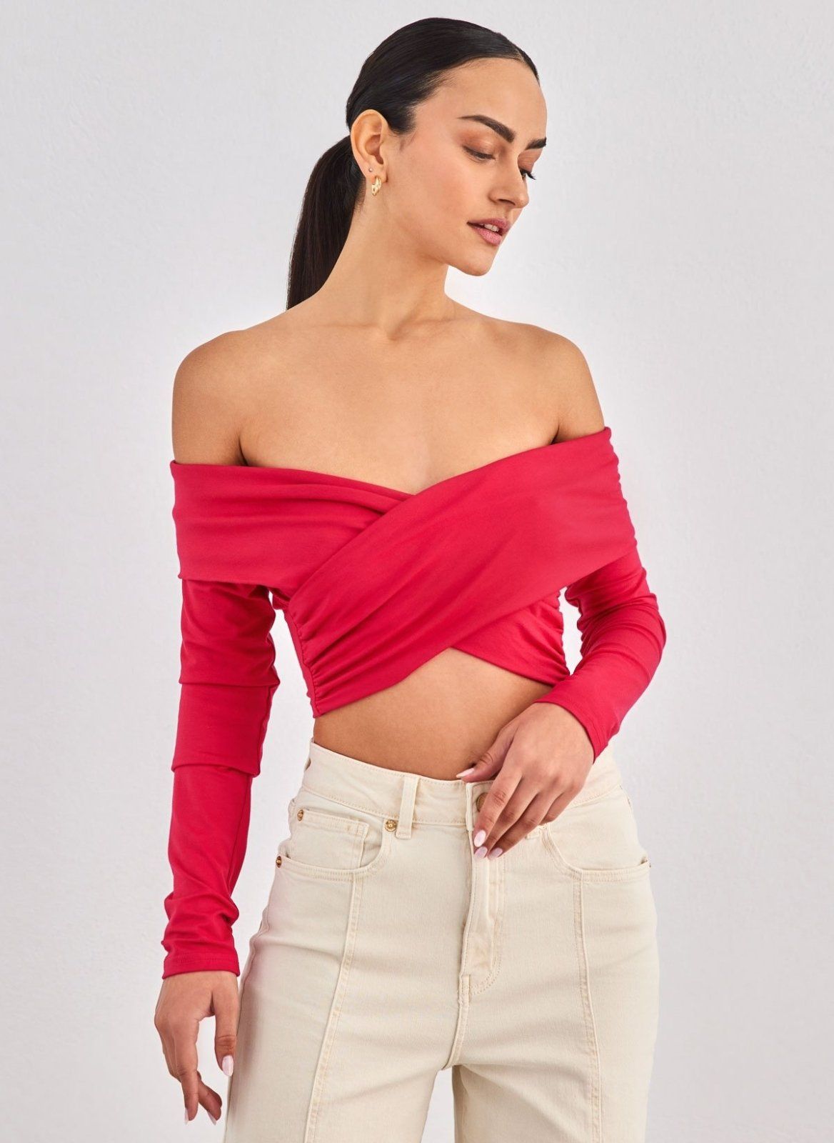 Crop top με κρουαζέ σχέδιο Different Shop 01 - 224 - Φούξια - thefashionproject.gr - DIFFERENT - SHOP
