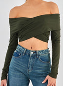 Crop top με κρουαζέ σχέδιο Different Shop 01 - 224 - Χακί - thefashionproject.gr - DIFFERENT - SHOP