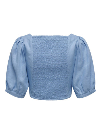 Crop top με λινό ONLY 15314288 - Γαλάζιο - thefashionproject.gr - ONLY