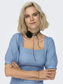 Crop top με λινό ONLY 15314288 - Γαλάζιο - thefashionproject.gr - ONLY
