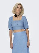 Crop top με λινό ONLY 15314288 - Γαλάζιο - thefashionproject.gr - ONLY