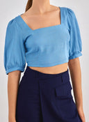 Crop top με λινό ONLY 15314288 - Γαλάζιο - thefashionproject.gr - ONLY