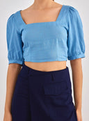 Crop top με λινό ONLY 15314288 - Γαλάζιο - thefashionproject.gr - ONLY