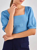 Crop top με λινό ONLY 15314288 - Γαλάζιο - thefashionproject.gr - ONLY