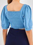 Crop top με λινό ONLY 15314288 - Γαλάζιο - thefashionproject.gr - ONLY
