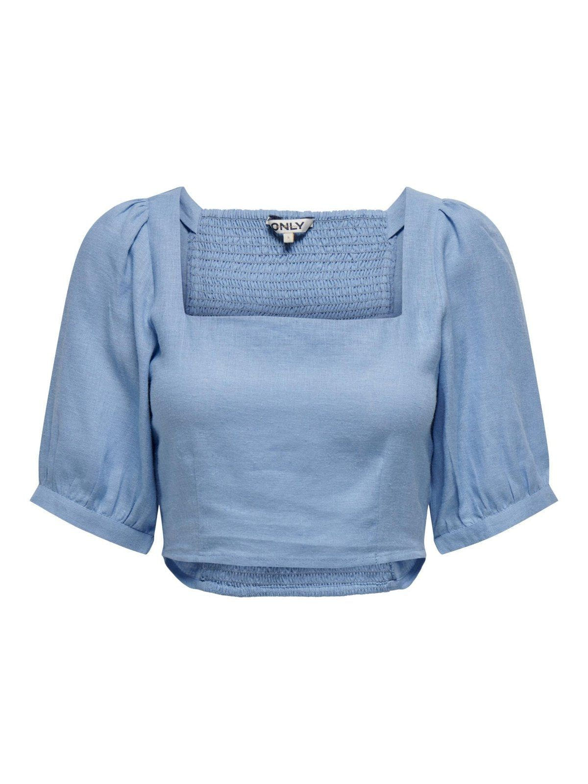 Crop top με λινό ONLY 15314288 - Γαλάζιο - thefashionproject.gr - ONLY
