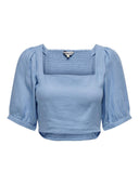 Crop top με λινό ONLY 15314288 - Γαλάζιο - thefashionproject.gr - ONLY