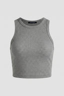Noobass - Cropped Ribbed Tank Top - Gray