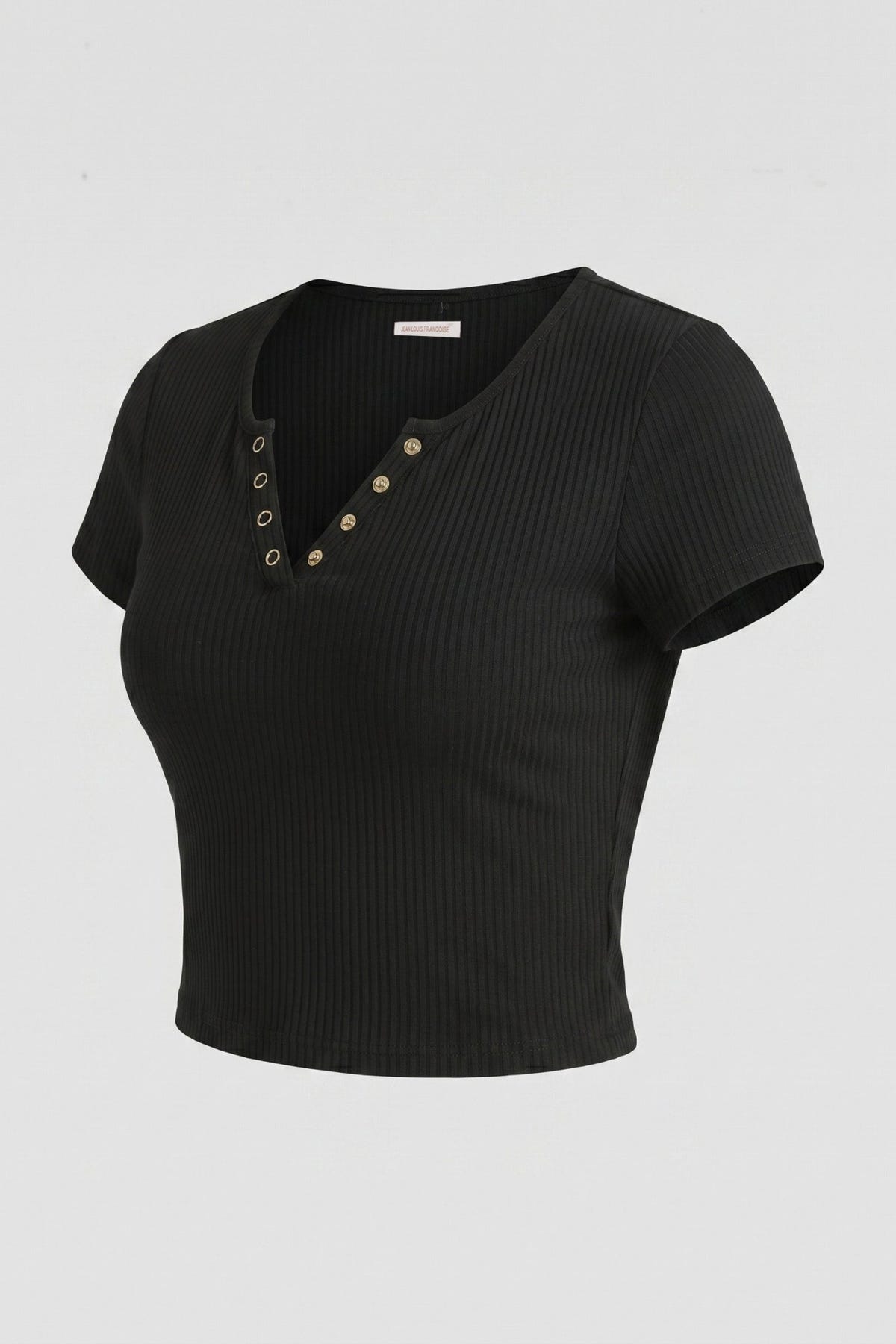 The Fashion Project - Cropped Ribbed Top V Neck - Black