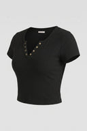 The Fashion Project - Cropped Ribbed Top V Neck - Black