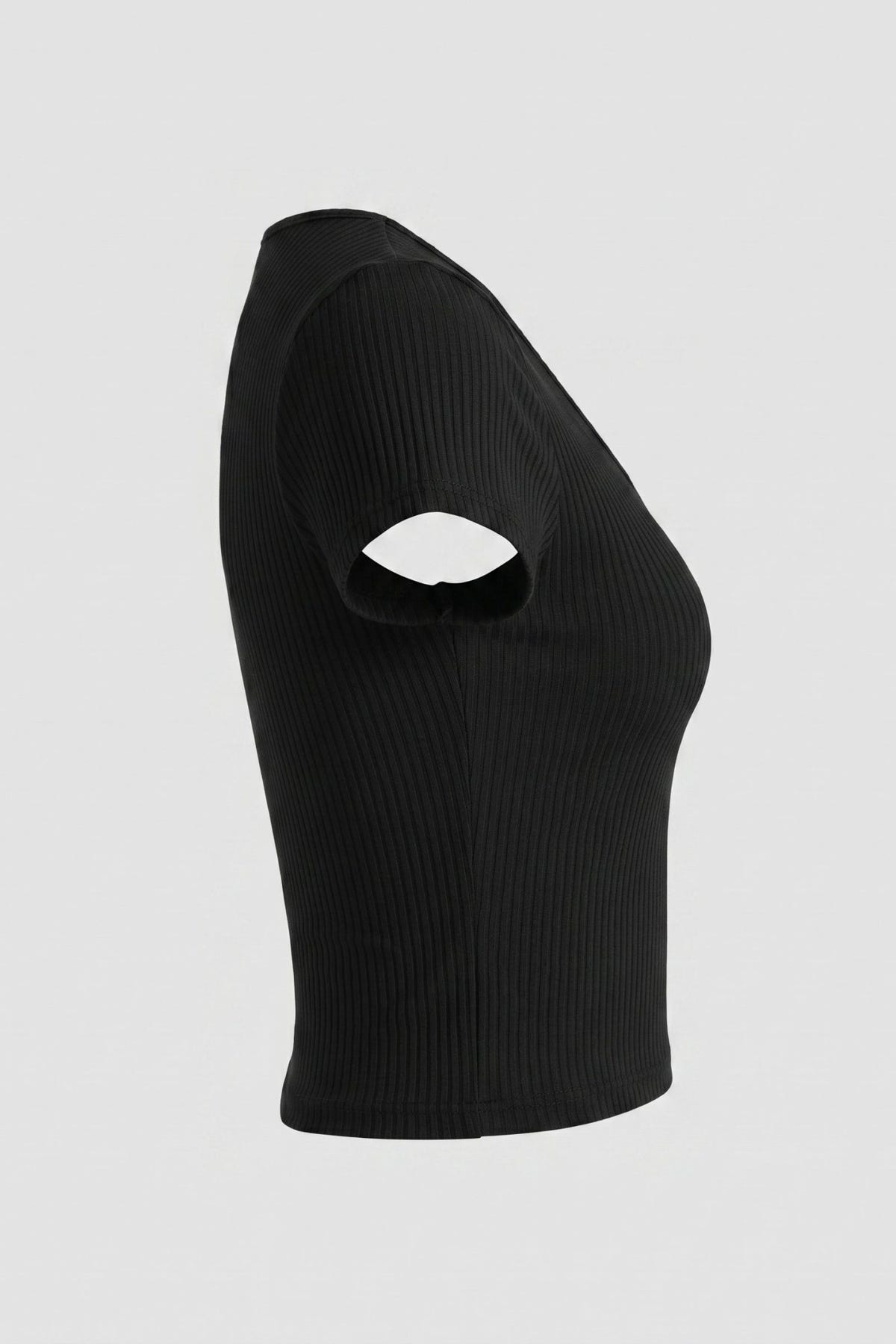 The Fashion Project - Cropped Ribbed Top V Neck - Black