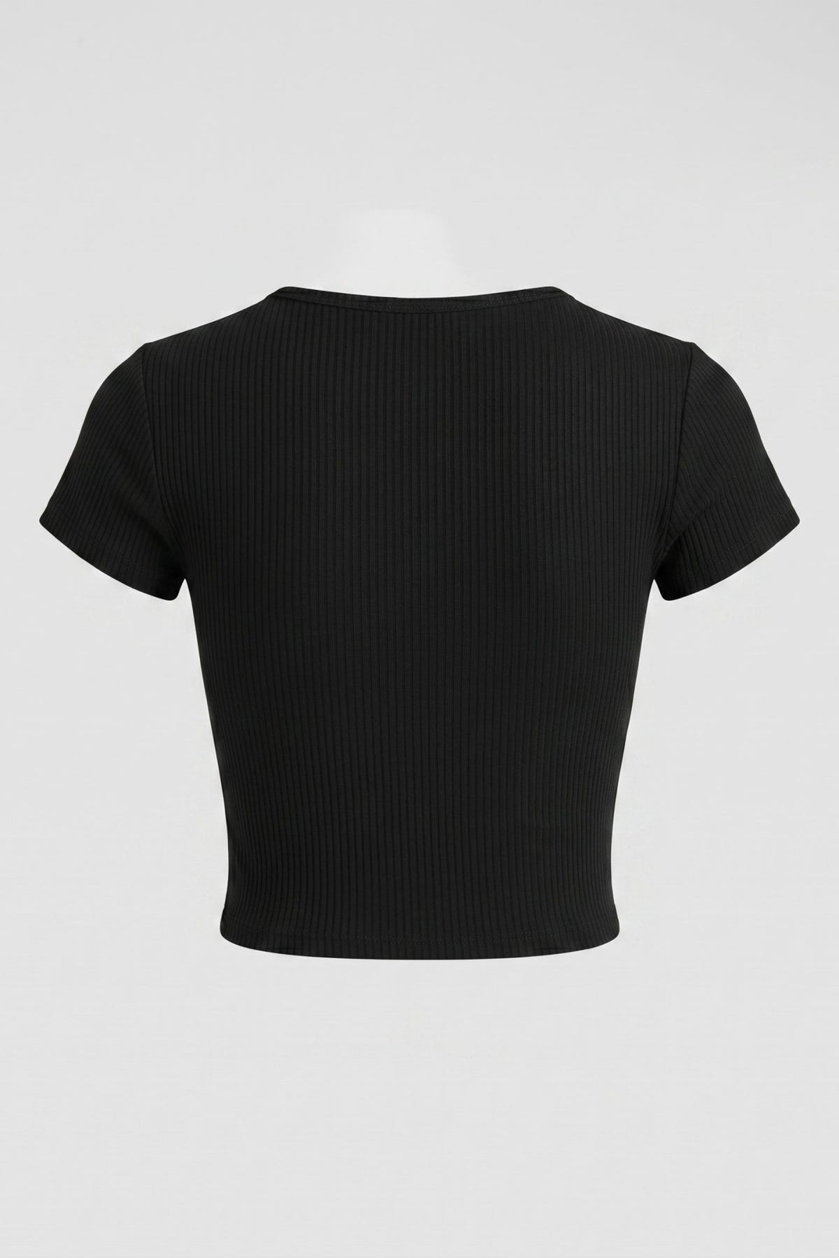 The Fashion Project - Cropped Ribbed Top V Neck - Black
