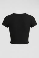 The Fashion Project - Cropped Ribbed Top V Neck - Black