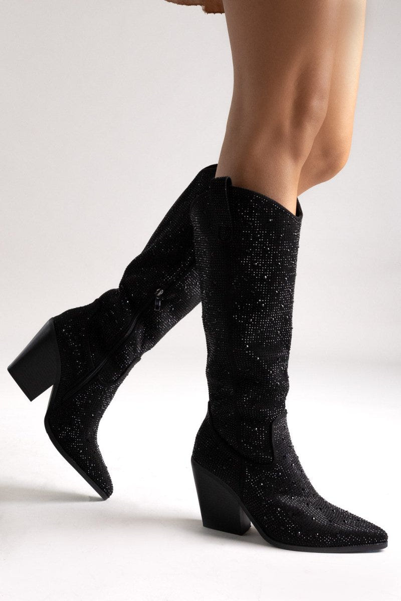 Crystal Cowboy Boots - Black Suede - thefashionproject.gr - Stephan