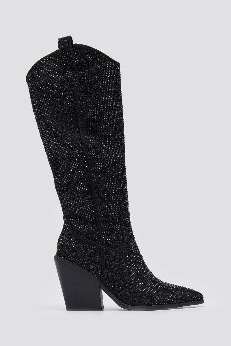 Crystal Cowboy Boots - Black Suede - thefashionproject.gr - Stephan