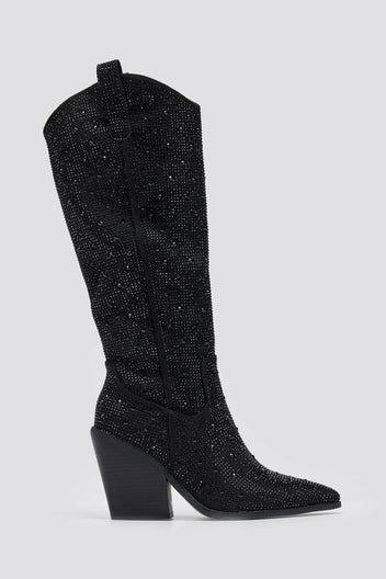 Crystal Cowboy Boots - Black Suede - thefashionproject.gr - Stephan