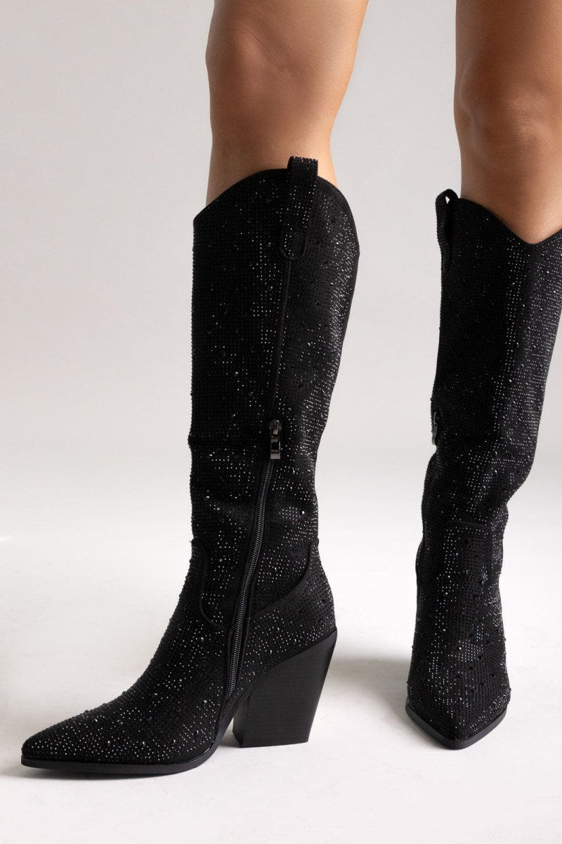 Crystal Cowboy Boots - Black Suede - thefashionproject.gr - Stephan