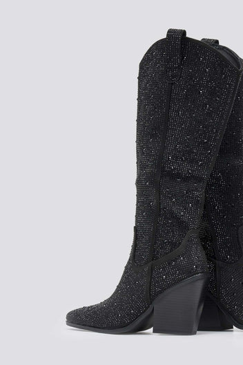 Crystal Cowboy Boots - Black Suede - thefashionproject.gr - Stephan