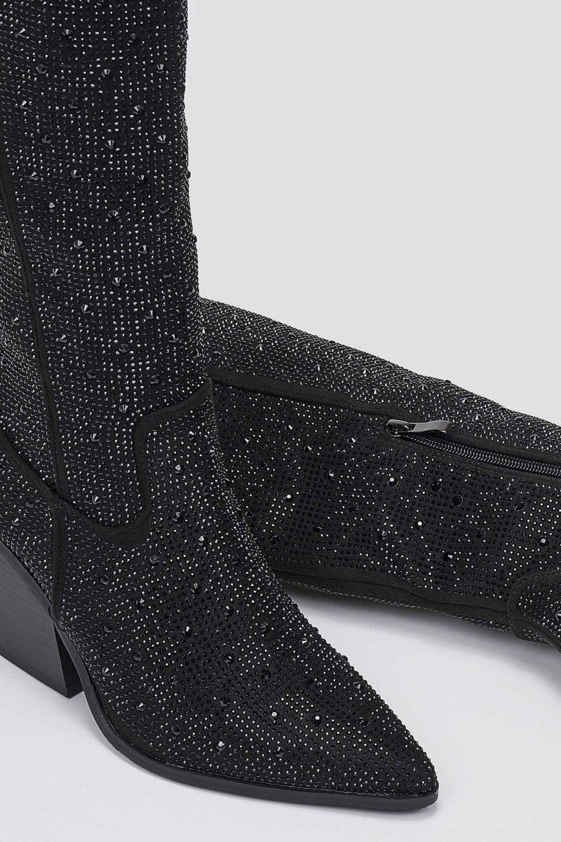 Crystal Cowboy Boots - Black Suede - thefashionproject.gr - Stephan