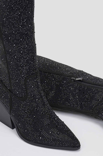 Crystal Cowboy Boots - Black Suede - thefashionproject.gr - Stephan