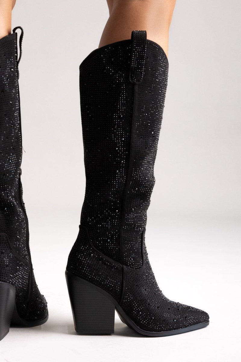 Crystal Cowboy Boots - Black Suede - thefashionproject.gr - Stephan