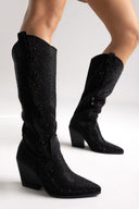 Crystal Cowboy Boots - Black Suede - thefashionproject.gr - Stephan