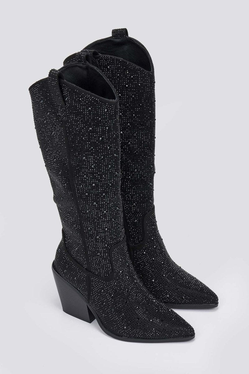 Crystal Cowboy Boots - Black Suede - thefashionproject.gr - Stephan