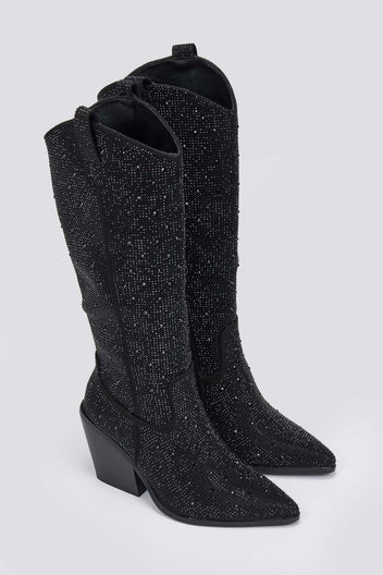 Crystal Cowboy Boots - Black Suede - thefashionproject.gr - Stephan