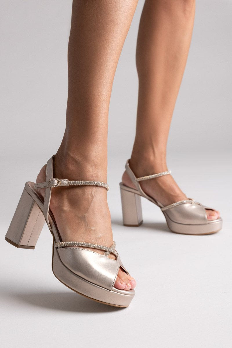 Crystal Platform Sandals TFP - Champagne Metallic - thefashionproject.gr - TFP