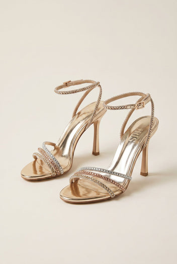 IRIS - Crystal Strap Sandals Slim Heel - Gold Strass