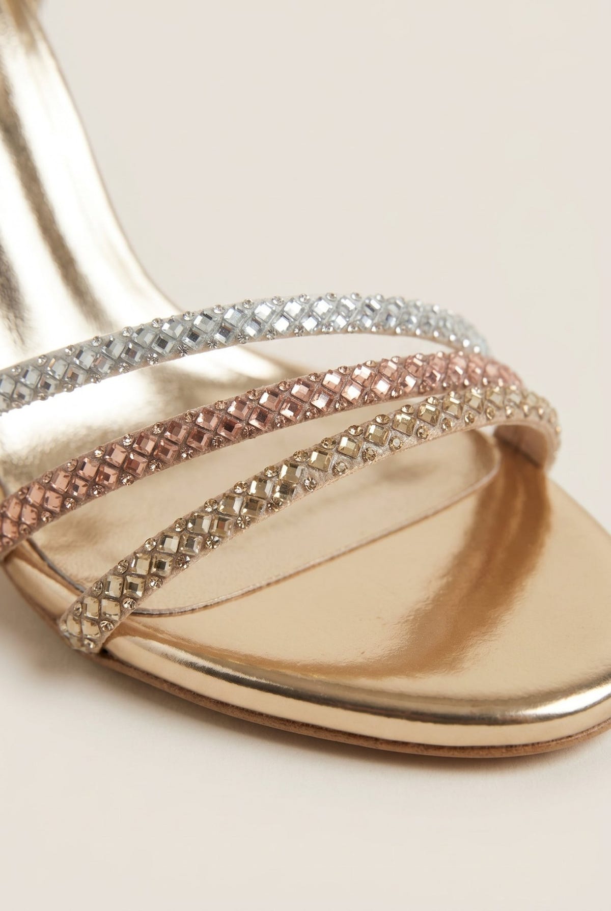 IRIS - Crystal Strap Sandals Slim Heel - Gold Strass