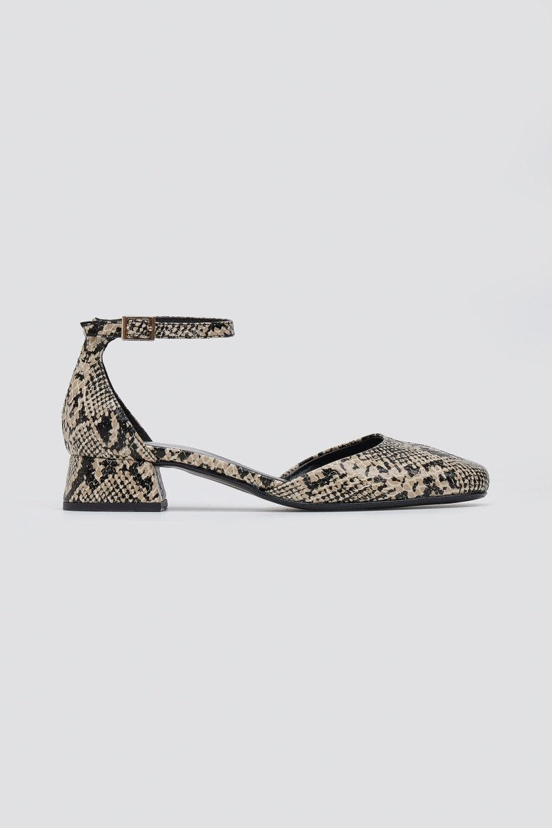 Cutout Ballet Flats TFP - Ivory Black Snake Print - thefashionproject.gr - TFP