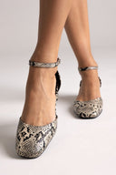 Cutout Ballet Flats TFP - Ivory Black Snake Print - thefashionproject.gr - TFP