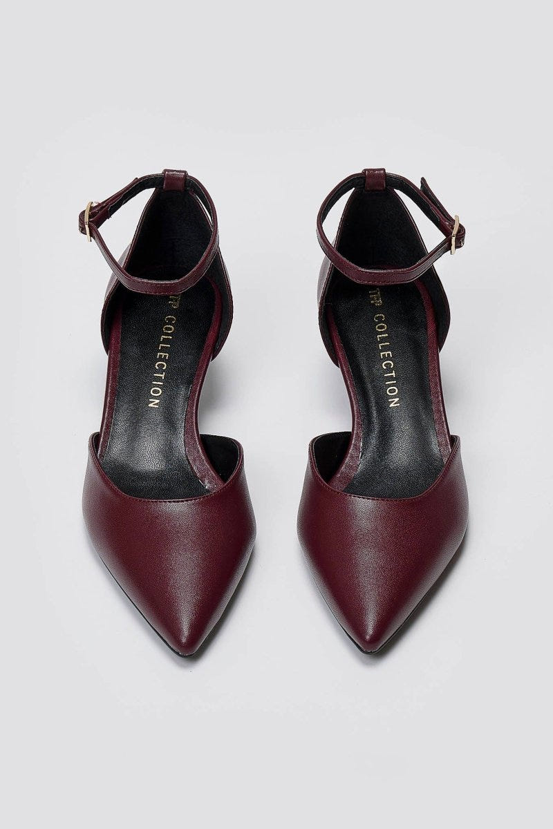 Cutout Pumps TFP Kitten Heel - Bordeaux Matte - thefashionproject.gr - TFP