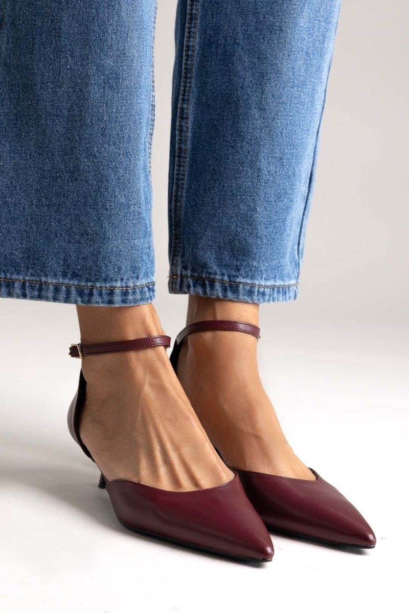 Cutout Pumps TFP Kitten Heel - Bordeaux Matte - thefashionproject.gr - TFP