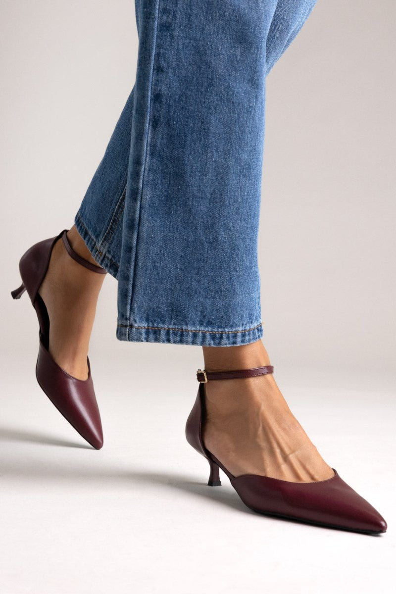 Cutout Pumps TFP Kitten Heel - Bordeaux Matte - thefashionproject.gr - TFP