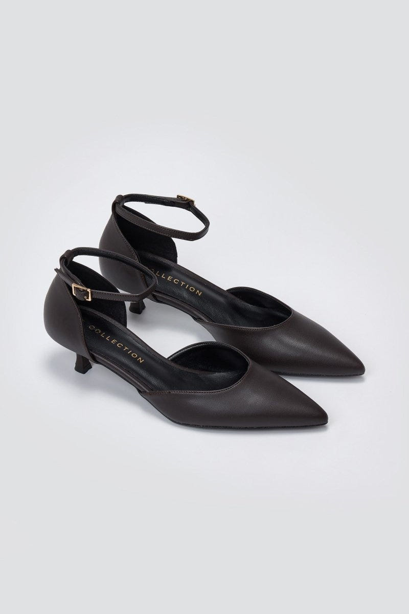 TFP - Cutout Kitten Heel Pumps - Dark Brown Matte