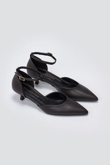 TFP - Cutout Kitten Heel Pumps - Dark Brown Matte