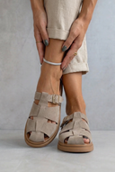 Suede Clogs Buckle Detail - Taupe