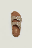 Suede Flatform Sandals with Rhinestones - Taupe