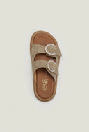 Suede Flatform Sandals with Rhinestones - Taupe-Suede Flatform Sandals with Rhinestones - Taupe