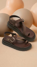 Nubuck Flatform-Sandalen aus Leder – Braun