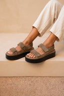 Suede Velcro Sandals - Taupe