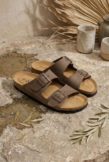 Leather Anatomical Sandals - Khaki-Leather Anatomical Sandals - Khaki